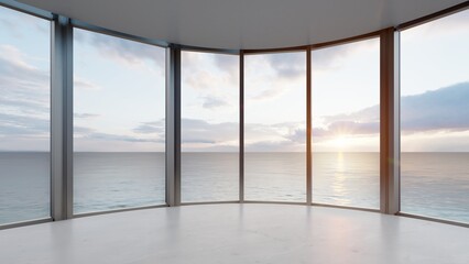 Obraz premium Architecture background empty interior with panoramic windows 3d render