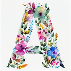 Floral letter A with colorful flowers