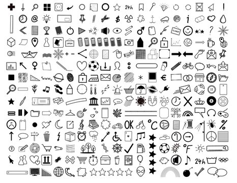 290x Icons Signs - XXL Collection - Business Freizeit Bullet Journal Kalender Alltag Webdesign - Grafiken Cliparts Symbole Sketchnotes