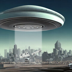 Fototapeta premium 大型UFOがトレ－ラ－を吸い上げた！