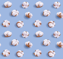 Beautiful realistic seamless cotton pattern isolated on blue background