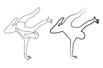 Naklejka na ściany i meble Outline figure of a gymnast in a sports pose. Gym girl silhouette sketch. Gymnastics.