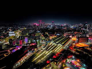 Piccadilly Railway Station and the city at night