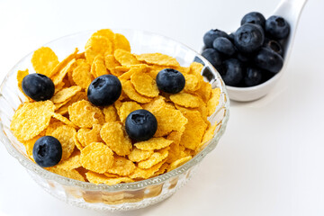 corn muesli in a glass bowl