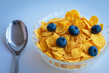 corn muesli in a glass bowl