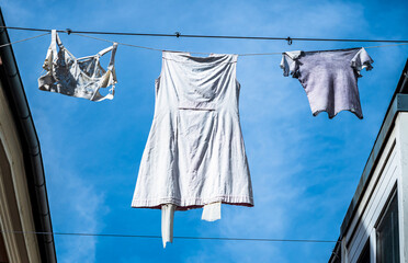 laundry on a clothesline to dry