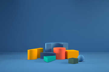 3d render, abstract colorful geometric shapes. Minimal modern concept, assorted design elements collection, puzzle game set, vibrant colorful gradient toys, postmodern style