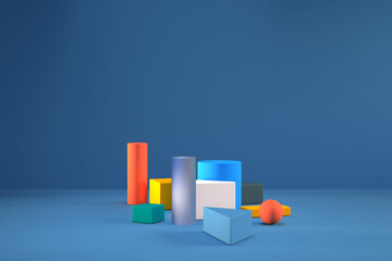 3d render, abstract colorful geometric shapes. Minimal modern concept, assorted design elements collection, puzzle game set, vibrant colorful gradient toys, postmodern style