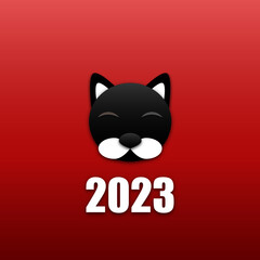 muzzle  of a black cat. new year 2023. vector