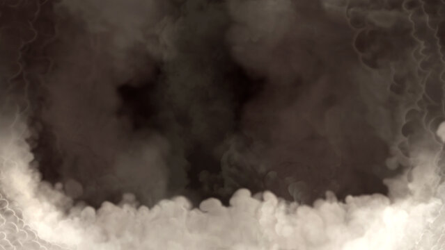 Bottom frame for content of heavy grey smoke or clouds, isolated - object 3D rendering