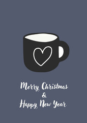 Merry Christmas and Happy New Year Scandinavian trendy abstract illustrations of holiday card with folk flower 