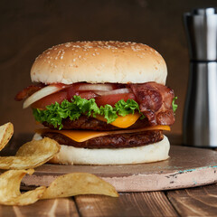 hamburger and fries