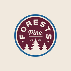 Forest Rounded Emblem With Negative Space Pine Tree Silhouette