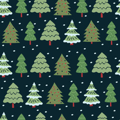 Festive seamless pattern, Christmas trees on a dark background