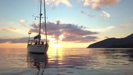 Sailing yacht off the coast of Sicily Italy.