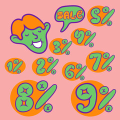 set percentage discount in cartoon flat style