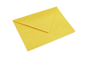 Isolated closed yellow envelope for mail postage shipping. Angled studio shot.
