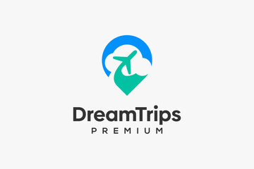 airplane travel logo and location pin