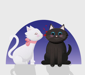 black and white cat kiss