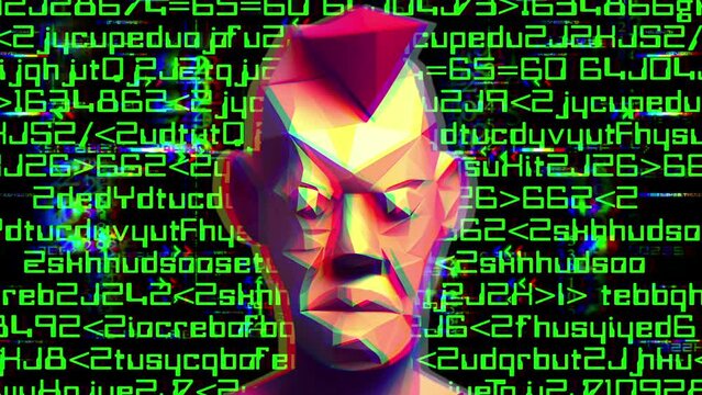 Low poly head against digital background