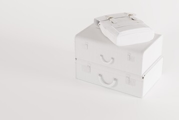 Retro travel suitcases. The concept of traveling, trips to other places. 3D render, 3D illustration.