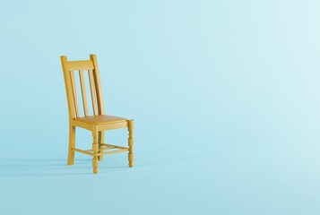 Classic chair on a blue background. Minimalist concept, building a modern apartment, home furnishing. 3D render, 3D illustration.