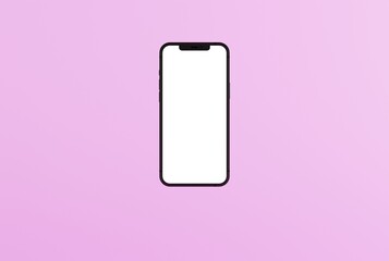 A phone with a blank screen. Mobile phone content replenishment concept. Smartphone on a pink background. 3D render, 3D illustration.