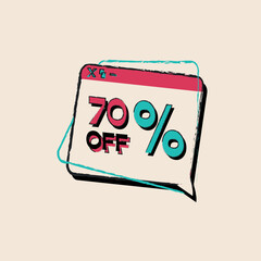 Web window with discount sign and 70% off offer. Modern and minimalist design