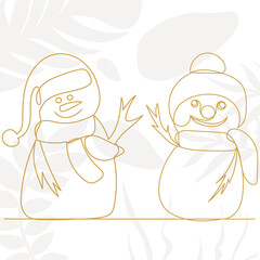 snowmen continuous line drawing, vector, sketch