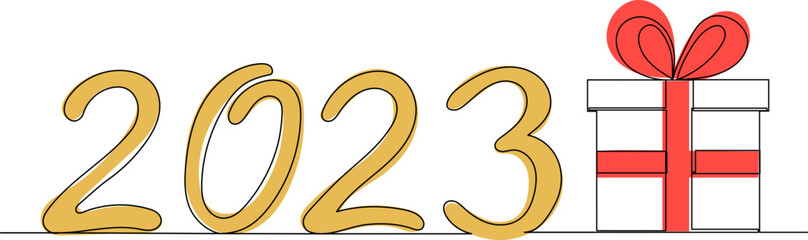 2023 and gift continuous line drawing, vector, sketch