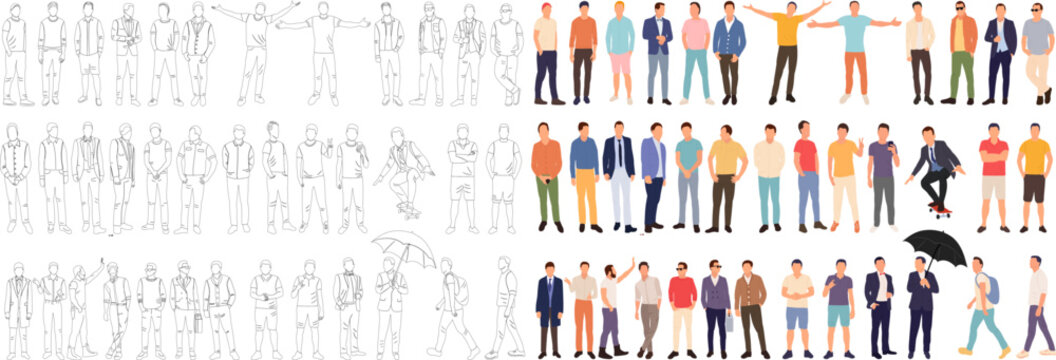 set of men doodle sketch ,outline isolated vector