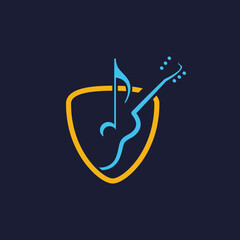 Guitar logo design. Illustration of a guitar logo design on a dark background - 547004974