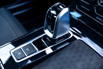 Fototapeta na wymiar Close-up of automatic gearbox handle in the modern car