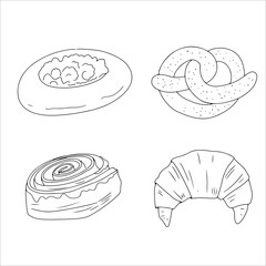 Set Butter pastry. Confectionery. Bun for breakfast. Loaf. Bakery. Vector illustration on a white background.