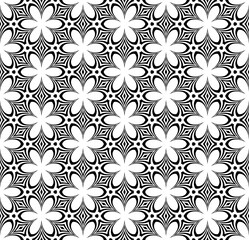Fototapeta premium Seamless Geometric Hexagons Floral Pattern. Black and White Texture.