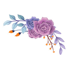 blue purple flower arrangement watercolor illustration