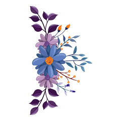 blue purple flower arrangement watercolor illustration