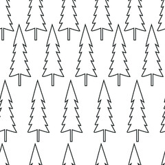 Christmas trees black and white seamless pattern, monochrome repeating background