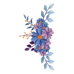 blue purple flower arrangement watercolor illustration