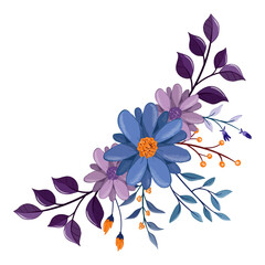 Fototapeta na wymiar blue purple flower arrangement watercolor illustration