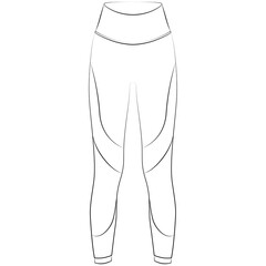 Fitness workout, sporty women legging clothing. Sport leggins gym clothing, fitness outfit women sportswear. Sketch drawing, contour lines drawn Leggings from the front