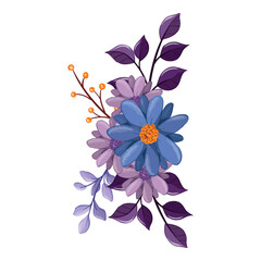 blue purple flower arrangement watercolor illustration