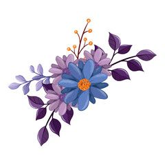 blue purple flower arrangement watercolor illustration