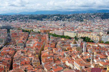 Fototapeta na wymiar Nice, France Aerial view on beach and buildings in old town and city. French Riviera 
