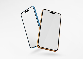 iPhone 14 pro max Smartphone mockup. Smartphone 3d model. 2 Phones on the front side. 3D rendered Illustration.
