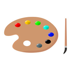 Painter palette and brush with colors