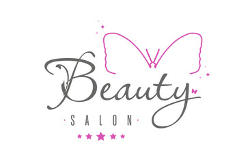 Pink butterfly logo for women's and men's beauty salons.