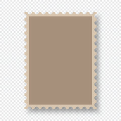 Blank postage stamp. Clean postage stamp template. Postage stamp border. Mockup postage stamp with shadow. Vector illustration