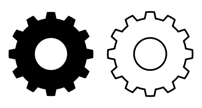 Gear icons. Black gear wheel icons. Gear setting vector icon set. Isolated black gears mechanism and cogwheel. Vector illustration