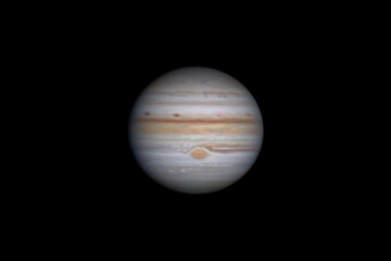 The planet Jupiter with the Great Red Spot at center
